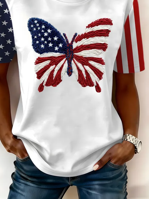Women Butterfly Short Sleeve Tee T-shirt Crew Neck Printing Casual Graphic Tee Summer Top