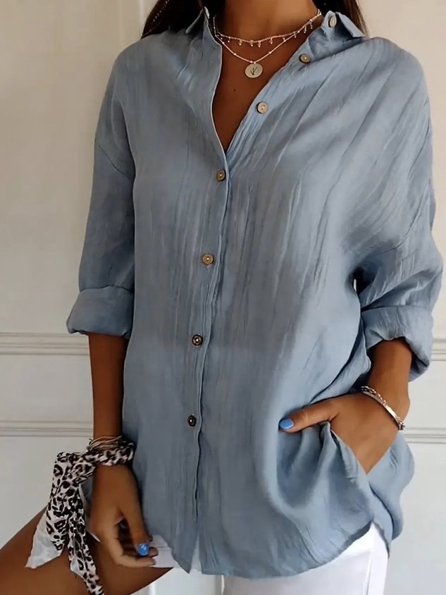 Women's Long Sleeve Shirt Spring/Fall Plain Cotton Shirt Collar Daily Going Out Casual Top