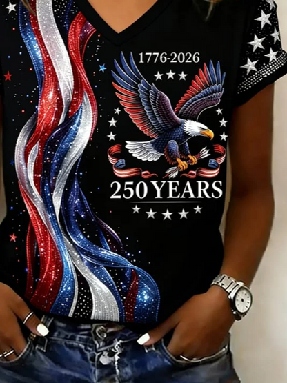 Women Text Letters Short Sleeve Tee T-shirt V Neck Printing Vintage Summer Top