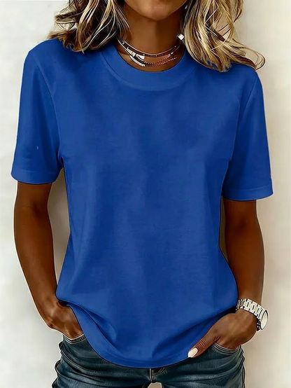 Women Plain Short Sleeve Tee T-shirt Crew Neck Printing Casual Graphic Tee Summer Top