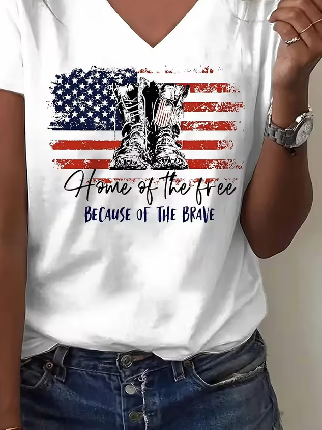 Women Text Letters Short Sleeve Tee T-shirt V Neck Casual Summer Top