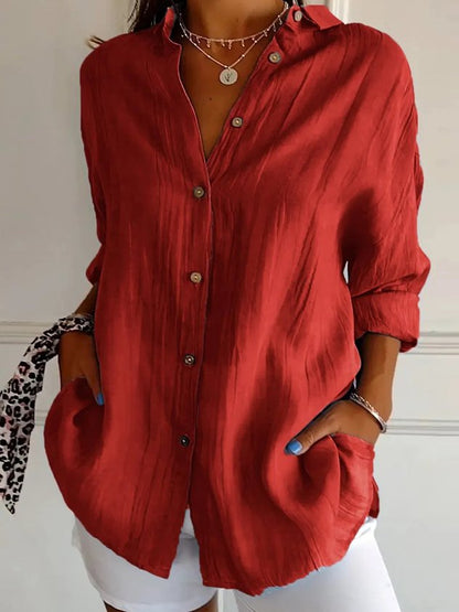Women's Long Sleeve Shirt Spring/Fall Plain Cotton Shirt Collar Daily Going Out Casual Top