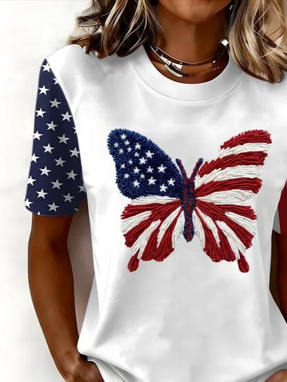 Women Butterfly Short Sleeve Tee T-shirt Crew Neck Printing Casual Graphic Tee Summer Top