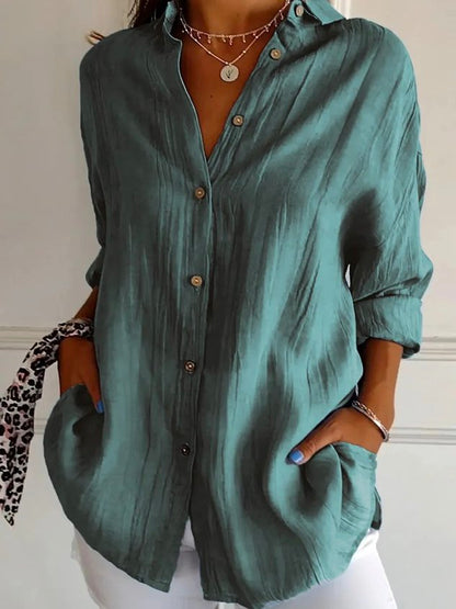 Women's Long Sleeve Shirt Spring/Fall Plain Cotton Shirt Collar Daily Going Out Casual Top