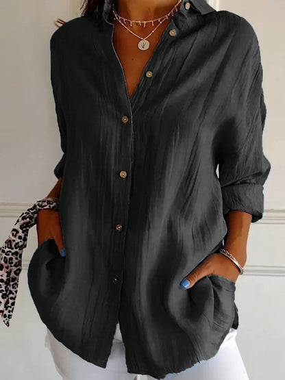 Women's Long Sleeve Shirt Spring/Fall Plain Cotton Shirt Collar Daily Going Out Casual Top
