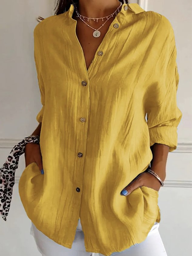 Women's Long Sleeve Shirt Spring/Fall Plain Cotton Shirt Collar Daily Going Out Casual Top