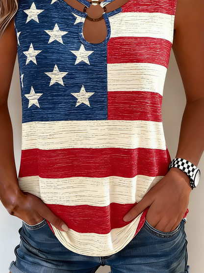 Women Sleeveless Tank Top Camisole Summer America Flag Holiday Vintage Top