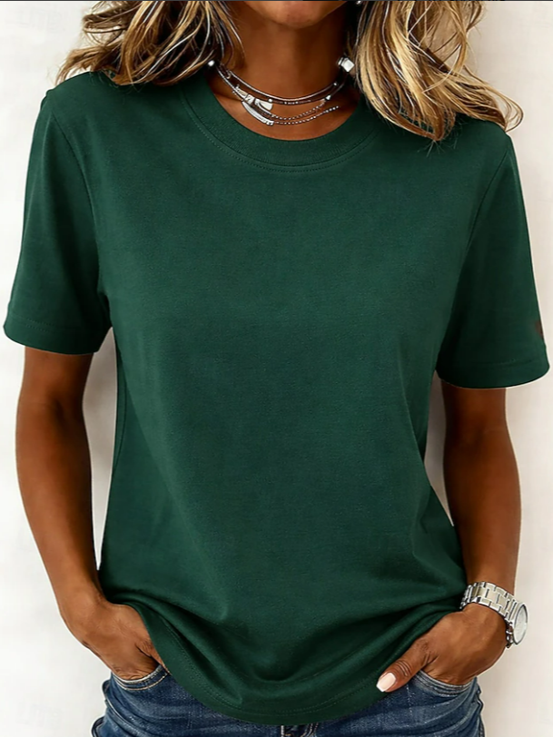 Women Plain Short Sleeve Tee T-shirt Crew Neck Printing Casual Graphic Tee Summer Top