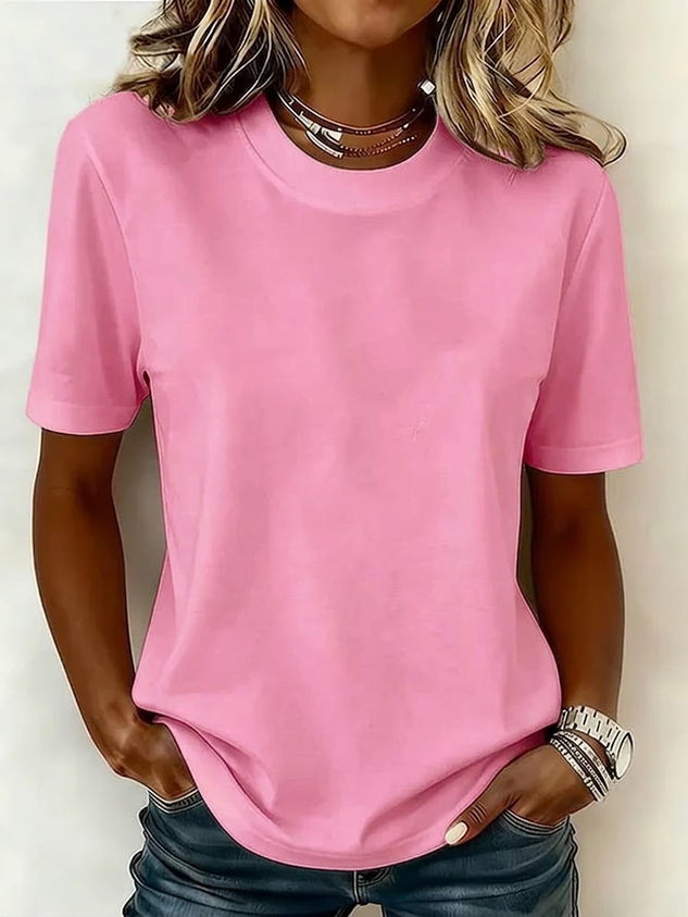 Women Plain Short Sleeve Tee T-shirt Crew Neck Printing Casual Graphic Tee Summer Top