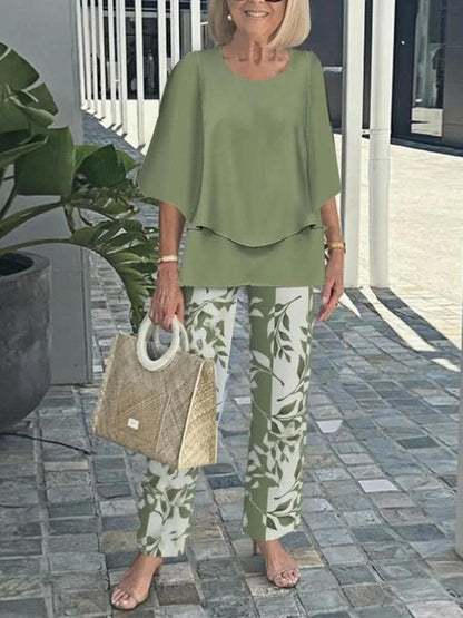 Women Floral Two-Piece Set Daily Short Sleeve Casual Summer Top With Pants Matching Set