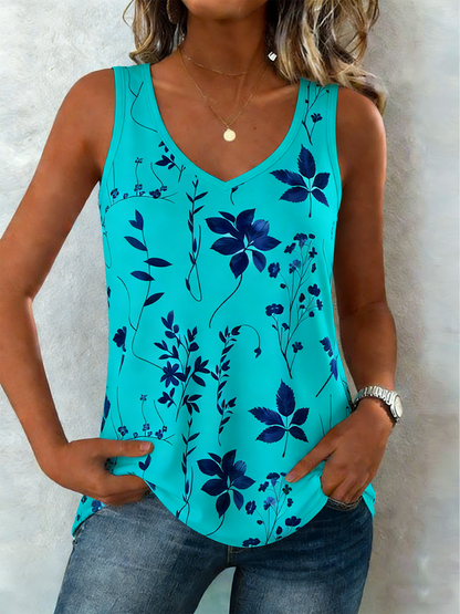 Women Sleeveless Tank Top Camisole Summer Floral V Neck Daily Casual Top