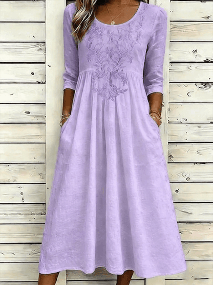 Women Floral Half Sleeve Crew Neck Dress Daily Vintage Maxi A-Line Summer Dress