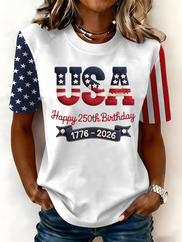 Women Text Letters Short Sleeve Tee T-shirt Crew Neck Casual Summer Top