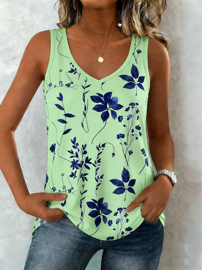 Women Sleeveless Tank Top Camisole Summer Floral V Neck Daily Casual Top