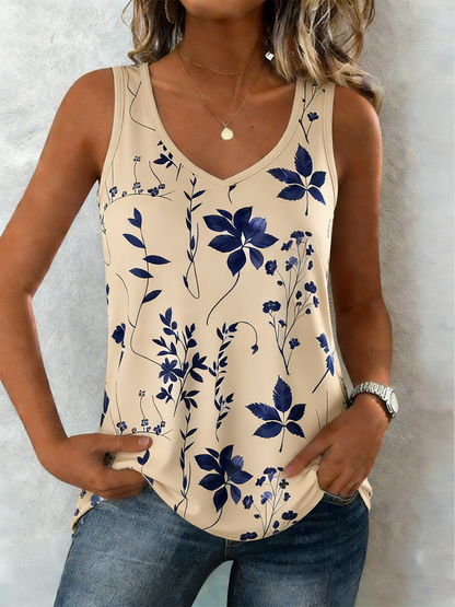 Women Sleeveless Tank Top Camisole Summer Floral V Neck Daily Casual Top