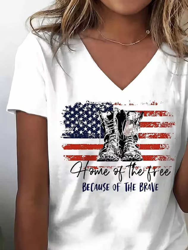 Women Text Letters Short Sleeve Tee T-shirt V Neck Casual Summer Top