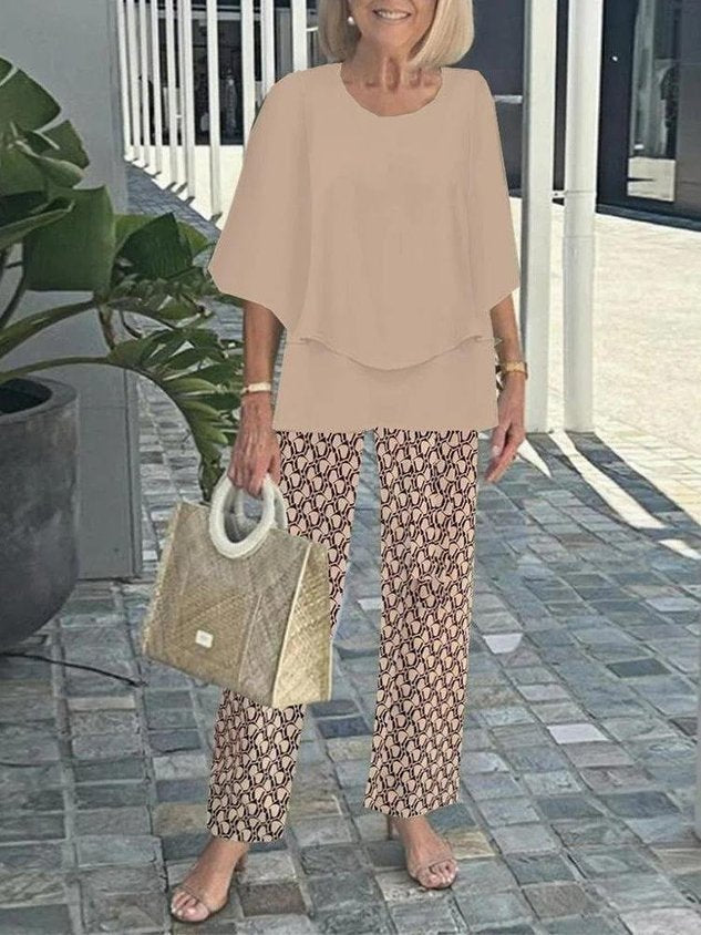Women Floral Two-Piece Set Daily Short Sleeve Casual Summer Top With Pants Matching Set