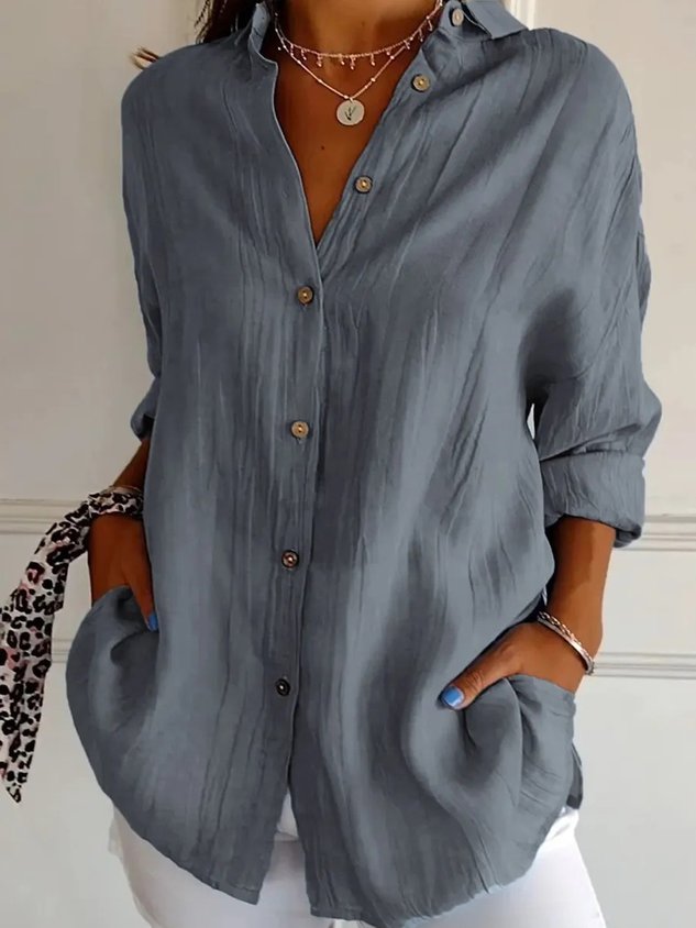Women's Long Sleeve Shirt Spring/Fall Plain Cotton Shirt Collar Daily Going Out Casual Top