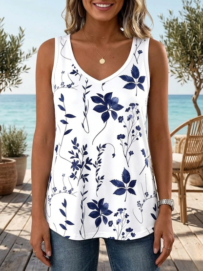 Women Sleeveless Tank Top Camisole Summer Floral V Neck Daily Casual Top