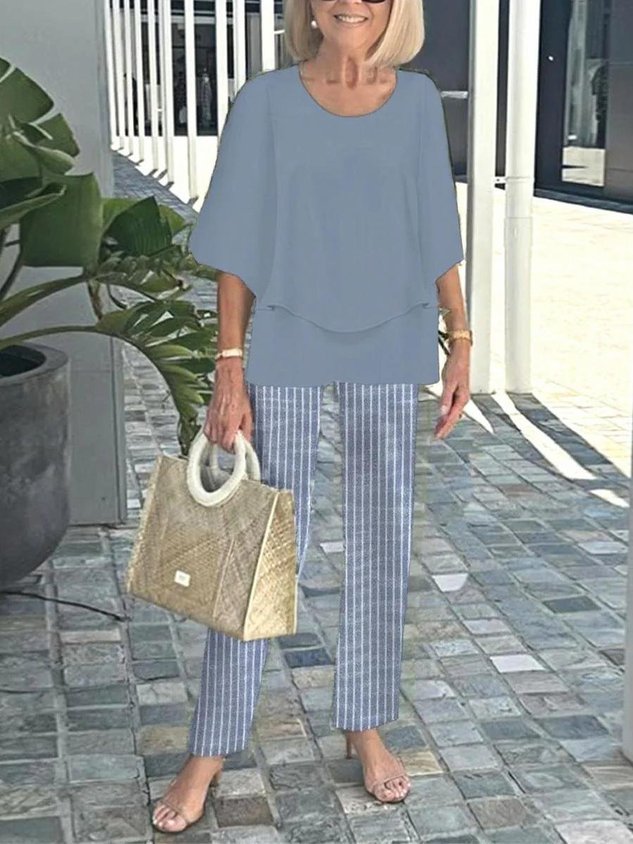 Women Floral Two-Piece Set Daily Short Sleeve Casual Summer Top With Pants Matching Set