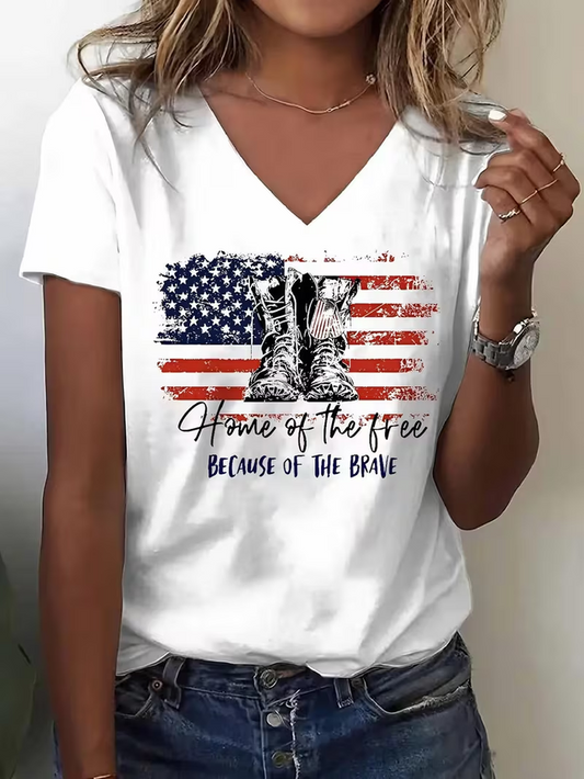 Women Text Letters Short Sleeve Tee T-shirt V Neck Casual Summer Top