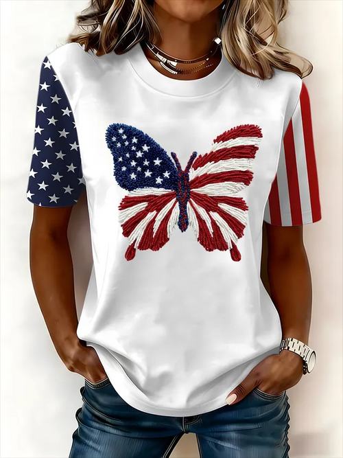 Women Butterfly Short Sleeve Tee T-shirt Crew Neck Printing Casual Graphic Tee Summer Top