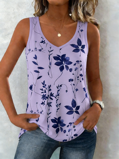 Women Sleeveless Tank Top Camisole Summer Floral V Neck Daily Casual Top