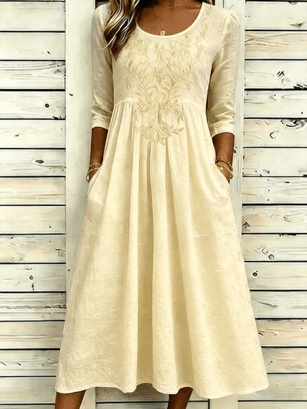 Women Floral Half Sleeve Crew Neck Dress Daily Vintage Maxi A-Line Summer Dress
